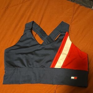 Tommy Hilfiger Navy and Red Color Block Sports Bra